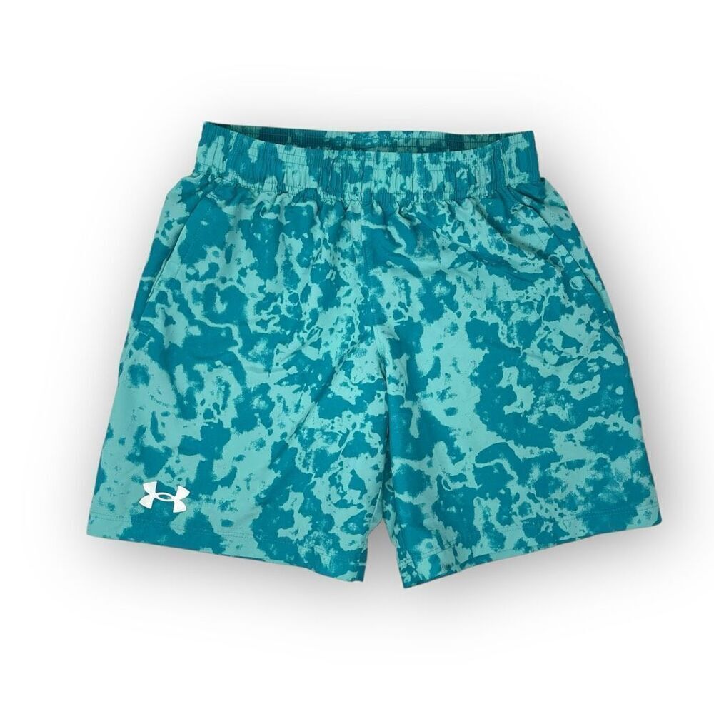 Under Armour Shorts Printed Aqua Blue Athletic Pocketed Boys Youth Size XS
